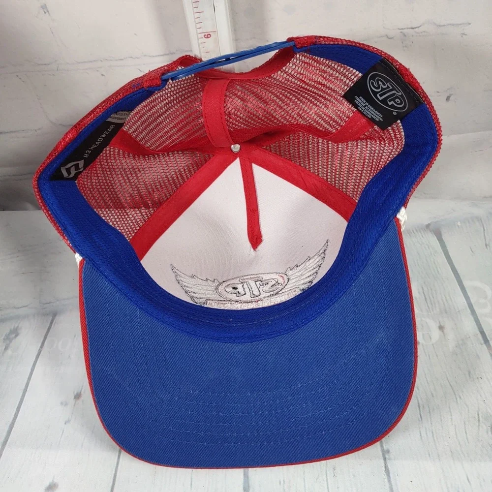 Men's Cap STP Supreme Motor Oil Trucker Hat By H3 Headwear Red White Blue